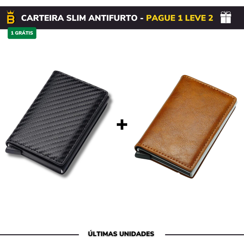 Carteira Slim Carbon em Couro - Pague 1 Leve 2 (Promoção Black Friday)