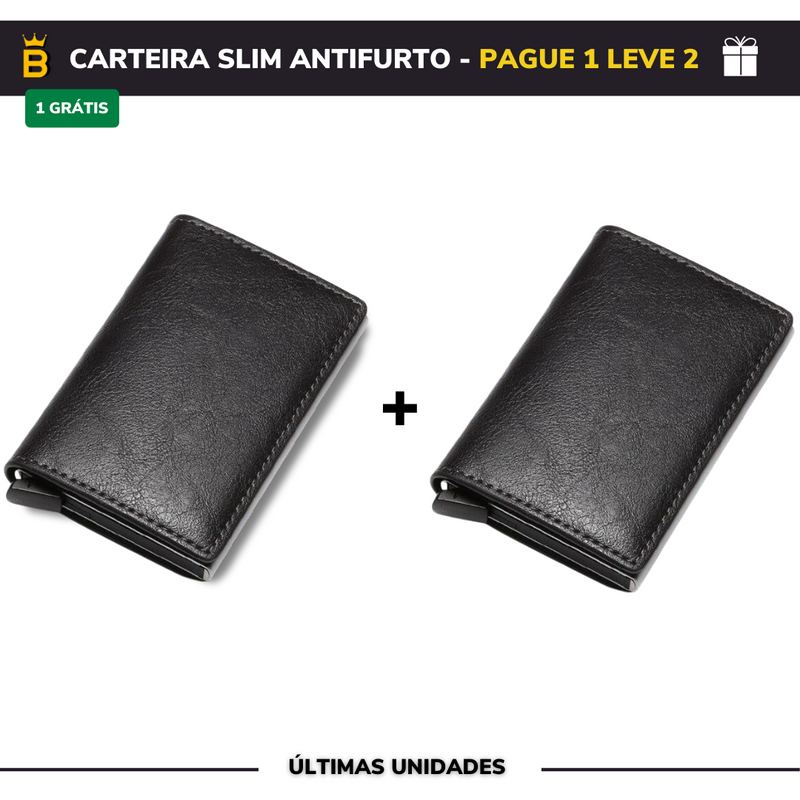 Carteira Slim Carbon em Couro - Pague 1 Leve 2 (Promoção Black Friday)