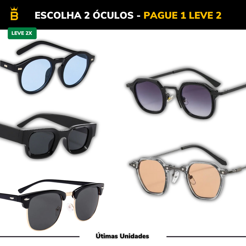 Óculos de Sol Masculino - Oferta Pague 1 Leve 2