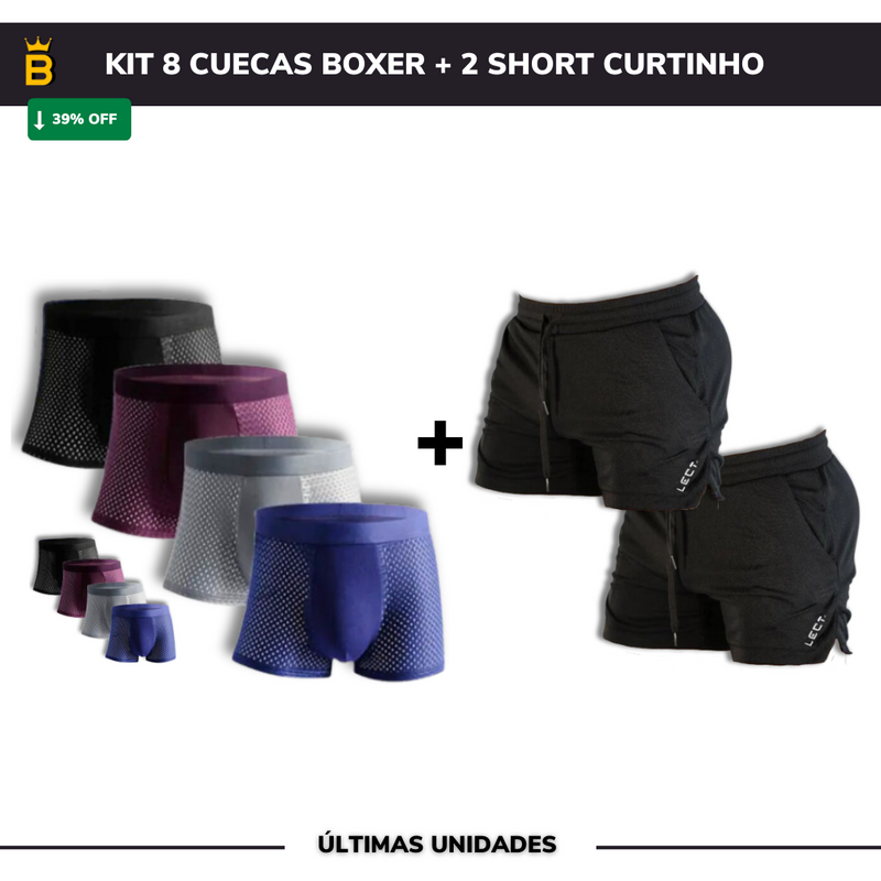 Kit 8 Cuecas Boxer + 2 Short Curtinho