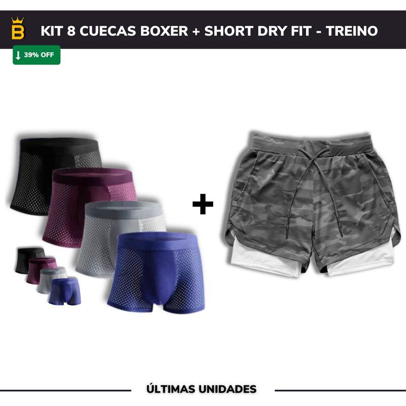 Kit 8 Cuecas Boxer + Shor Dry Fit - Treino