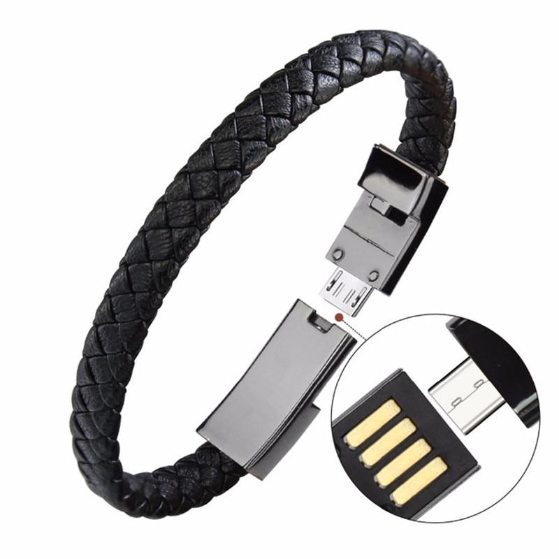 Pulseira de Couro USB para Carregamento de Celular