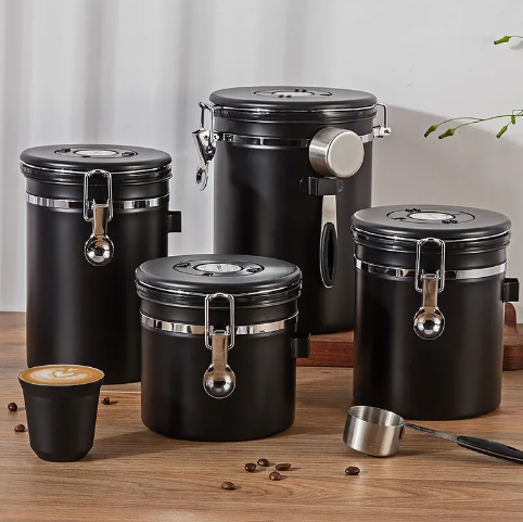 InoxElegance™ - Conjunto de 4 Potes de INOX + 4 COLHERES + 1 Moedor de Café! [FRETE GRÁTIS]🔥