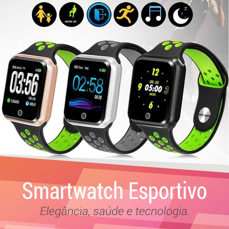 Smartwatch Esportivo, controle da saúde, notificações p/ android ou ios